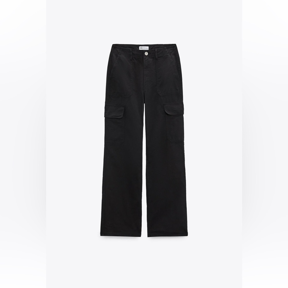 Zara TRF STRAIGHT CARGO PANTS black size 4